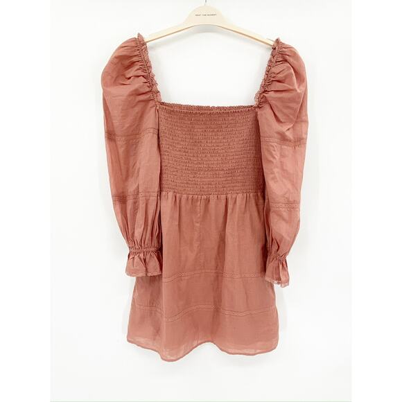 Reformation Dunes Praline Smocked Long Sleeve Mini Dress Size 6 NWT - Picture 8 of 9